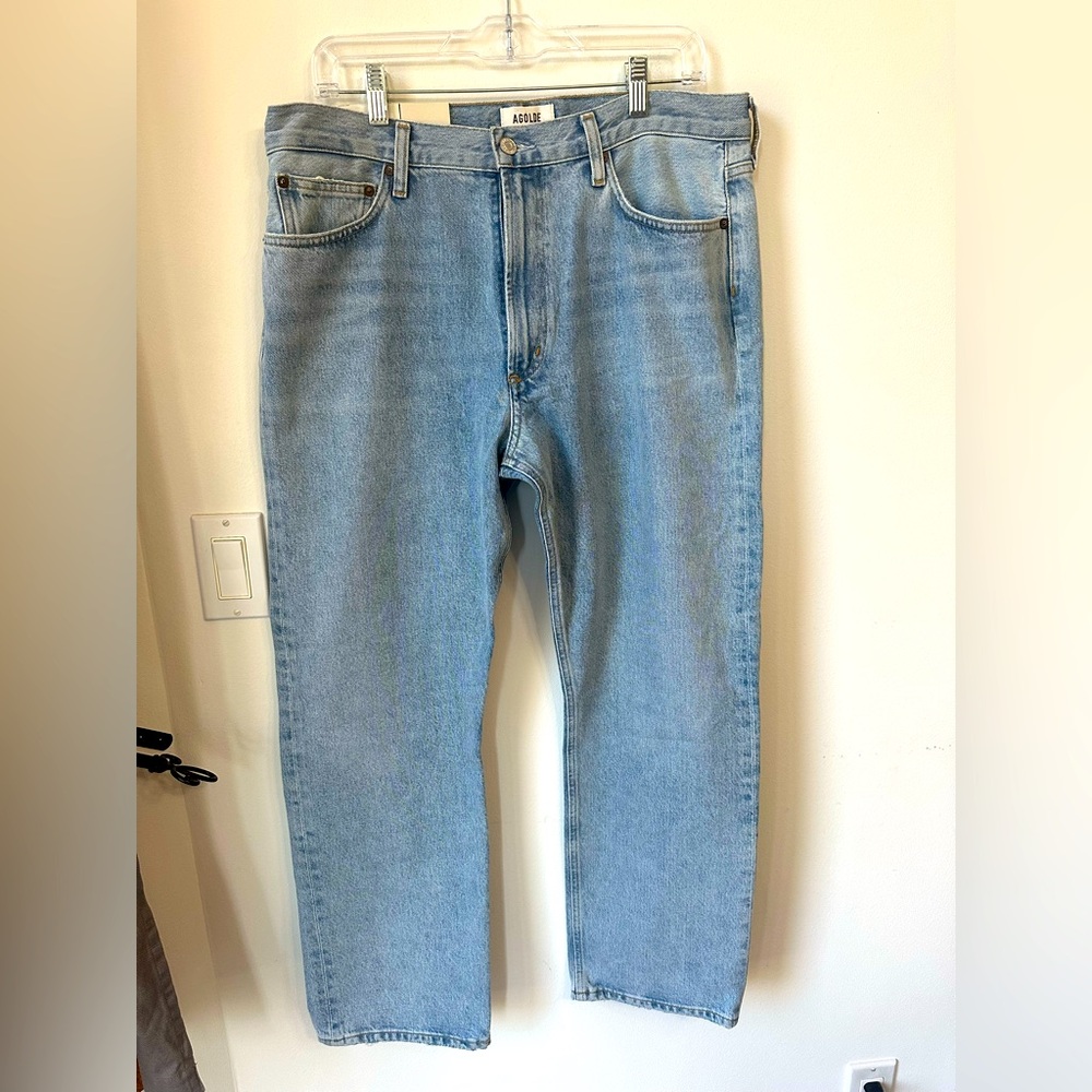 Agolde Mía Blue mid Rise Straight Leg Jeans Classic Style Organic Denim size 31 - Picture 2 of 7